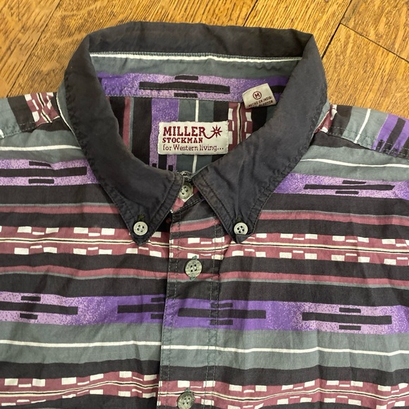 MILLER STOCKMAN Vtg 90s Purple Aztec Southwest Aztec Lind Sleeve Shirt Men's M - Picture 2 of 14